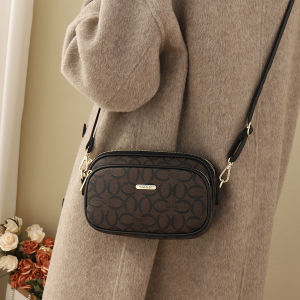 BAORUIFU | Retro Round Print Double-Zipper Compartment Shoulder Bag