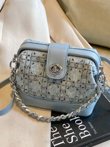 Retro Luxury Diamond Embellished Denim Doctors Bag Womens Fashionable Chain Handbag Single Shoulder Slant Cross Small Bag