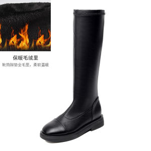 Giày Bốt Martin Cao Đến Đầu Gối Màu Đen Đế Phẳng Co Giãn Cho Nữ Mùa Thu 2025 Giày Bốt Nữ Thời Trang Thường Ngày