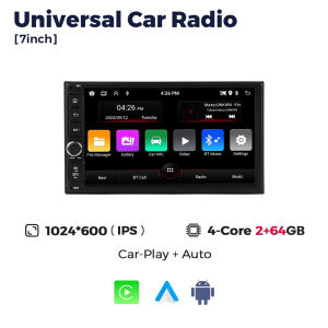 7Inch 2 Din Android 15 Universal Car Radio Stereo Multimedia Player GPS Navigation Wireless Carplay Android Auto RDS WIFI Audio