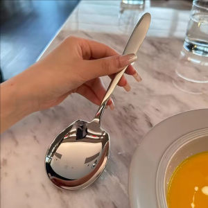 YESPERY 2Pcs Stainless Steel Large Spoon Long Handle Hot Pot Spoon Soup Ladle Home Kitchen Tableware Big Head Spoon