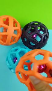 Rubber Dog Ball Toy with Bell Interactive Squeaky Hollow Ball Bite Resistant Teeth Cleaning Chew Toy for Small Medium Large Dogs