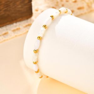 Kemstone Vintage White Shell Beaded Bracelet for Women Stainless Steel French Style Jewelry