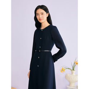 Elegant Glitter Yarn Beaded Decorative Round Neck Waist Fitted Dress