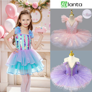ชุดบัลเล่ต์หงส์สำหรับเด็กผู้หญิง LOlanta ชุดเดรสนักเต้นบัลเลต์ทูทู่เดรสแต่งเลื่อมสายเดี่ยวสำหรับการแสดงระดับมืออาชีพ ROK Kasa 4-13ปี