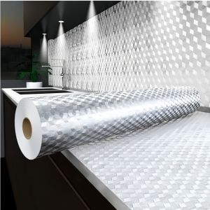 3/5M Self Adhesive Kitchen Wallpaper Stickers Waterproof Aluminum Foil Oil Proof Stickers Countertop Drawer Cabinets Shelf Line