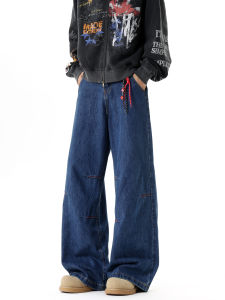 WUKONGYOUHUO | Quần Jeans Nam Vintage Màu Xanh Đậm Dáng Rộng
