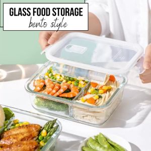 LOCAUPIN Borosilicate Glass Bento Lunch Box Airtight Leakproof Food Container with Air Valve Lid Microwave Oven Safe