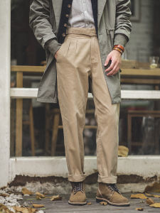 Maden Workwear American Retro High Waist Gourgeous Long Pants Kurrkha Straight Casual West Pants Men Cotton Military Green