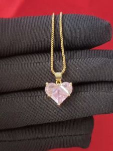 Diamcity (Free GRA Certificate) Moissanite Baru Manis & Lucu Kalung Cinta Merah Muda Liontin Wanita