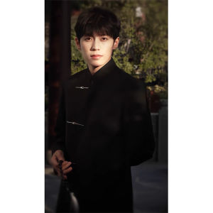 New Chinese Style Mens Stand Collar Suit Jacket Autumn Winter Wedding Casual Fashion Long Sleeve Standard Fit Polyester Blend