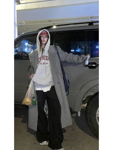 Red Celebrity Woolen Coat Womens Autumn Winter High-End Feeling 2025 New Super Beautiful Long Grey Woolen Outerwear
