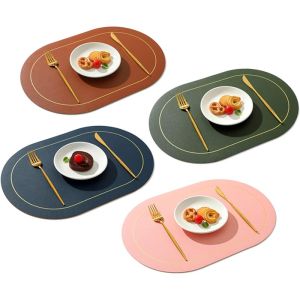 Table Leather Placemats Set of 1/4/6pcsWashable for DiningHeat-Resistant Non-Slip Insulation Waterproof Place Mats