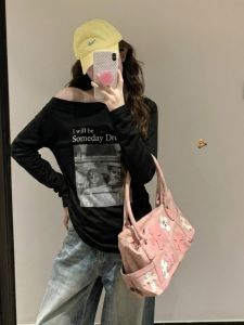 YUEZHONGWEI | Retro Sweet & Spicy Letter Print Long Sleeve T-shirt