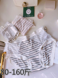 ลายทางสไตล์ญี่ปุ่น ผ้าฝ้าย ชุดชั้นใน เรียบง่าย ไซส์ใหญ่ ผู้หญิง นุ่ม ยืดได้ กลาง เอว สามเหลี่ยมไร้รอยต่อ กางเกงชั้นในหญิง