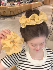 Yellow Plaid Double Layer Ruffle Hair Ties Womens Large Hair Bands Elastic Hair Bands Hair Accessories Original Design Fresh out