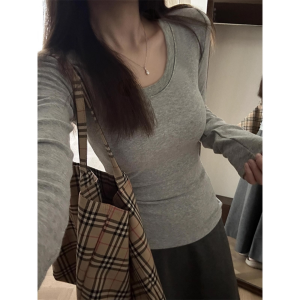 XIANGBAIWEI | Warming Waist Slimming Silver Fox Velvet U-Neck Long Sleeve T-shirt
