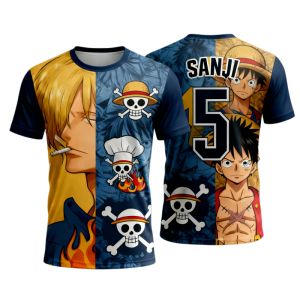 Bandai | 2026 Summer One Piece Zoro & Luffy Nautical Adventure Retro 3D Print T-Shirt for Anime Fans Casual Sports Plus Size Top Y2k