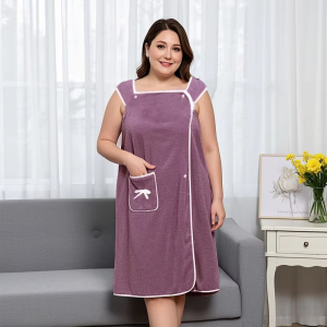1Pc Womens Plus Size Wearable Bath Towel - Cute Bow Shower Skirt Adjustable Bath Robe with Pocket. Soft Fabric for Home Use.