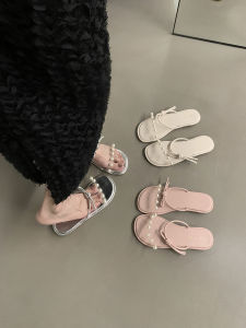 French Style Flat Bottom Butterfly Knot Sandals Womens Shoes Summer Outdoor Vacation Beach Slip-On Flats Fashionable Low Cut