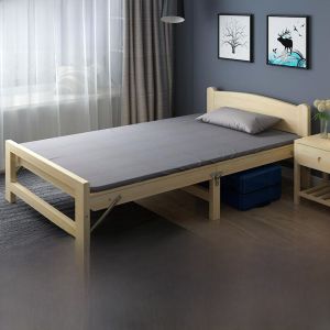 Simple Foldable Bed Solid Wood Single Person Small Bed for Rent Office Nap Space 1.2 Meter Wood Board Home Use Bed