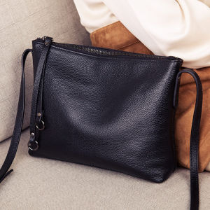 Pure Leather Womens Bag Soft Cowhide Crossbody Single Shoulder Fashionable Versatile Small Bag Casual Style Zipper Closure