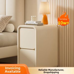 Compact Modern Narrow Nightstand Cream Style