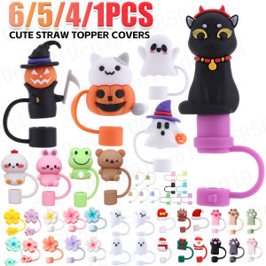 6/5/4/1PCS Halloween Straw Cover Cap for Stanley Cup Silicone Straw Topper Straw Dust-Proof Reusable Straw Tips for Tumbler