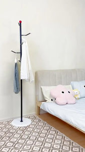 Borong365 Modern Freestanding Coat Rack with 6 Hooks Metal Coat Rack Stand Rak Penyangkut Berdiri Moden 6 Cangkuk