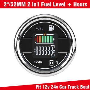 RYSJM | customiz Car Motorcycle Fuel Level Gauge 12V 24V 2" 52mm Fuel Level + Hour Meter Electronic Digital Auto Timer Dual LED Meter