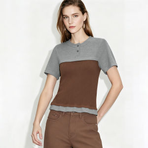 AMII | Commuter Style Slimming Color-blocked Short Sleeve Knitwear