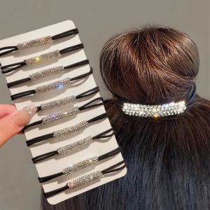 5Pcs Sparkling Rhinestone High Elastic Head Rope Women Shiny Diamond Ponytail Band Korean Simple Hair Accessories