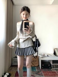 เสื้อสเวตเตอร์คอวีแขนยาวทรงสลิมฟิตสำหรับผู้หญิงในฤดูใบไม้ร่วง ดีไซน์เก๋ไก๋ อบอุ่น สวมใส่สบาย เสื้อผ้าทำงาน