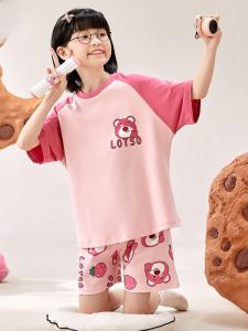 MiiOW | Cat Person Childrens Sleepwear Short Sleeve Cotton Pajamas Cartoon Style Home Clothes Set For Girls Lightweight Breathable
