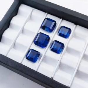 Square Shape Emerald Cut Lab Grown Royal Blue Sapphire Synthetic Corundum with inclusions Loose Gemstones