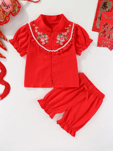 New Chinese Style Thin Summer Clothes Set for Baby Girls 1-2 Years Old Celebration Ceremony Traditional Cheongsam Toddler Outfit