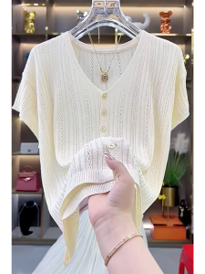 QINGNAER | Oversized Stylish Age-Defying Short-Sleeve Knitwear
