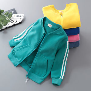 Thickened Spring Autumn Fleece Jacket Sporty Outerwear for Girls Boys Babies round Neck Zipper Closure Casual Coat