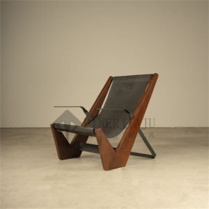 Mid-Century Modern Designer Wooden Metal Armchair Leather Strap Sofa Chair Display Sales Office Reception Chair Customizable