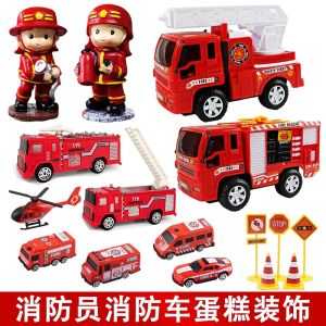 Little Fireman Cake Decorative Ornaments Cake Card Boy Fireman Fire Truck Birthday Topper for Baking