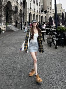 Gray Lulu High Waist Sporty Mini Skirt Womens Summer American Style Sweat Skirt Anti-Light Tight Fit Half-length Skirt for Short Women