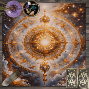 VIKAMA Astrology Tablecloth Golden Star Astrology Tarot Array Round Table Altar Esoteric Decoration Nebula Effect