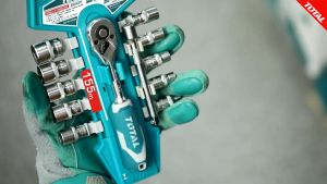 TOTAL Quick release mini ratchet handle with 12Pcs 1/4″ Box Socket Set (5mm-14mm/10pcs) THT14114126 Industrial 工业级六角套筒头工具