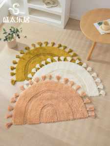 Pure Cotton round Mat Home Use Bathroom Bedroom Anti-Slip Floor Mat Handmade Tassel Half Circle Door Mat Machine Washable