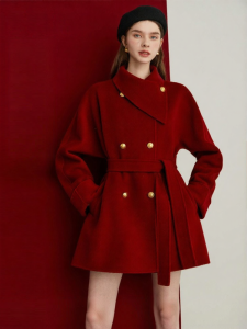 D-PLAY | Wool 100% Red Winter Ladies Short Pea Coat