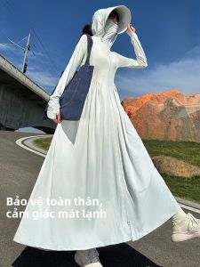 MiiOW | Váy dài mùa hè chống nắng thoáng khí cho nữ Váy dài đến sàn có viền rộng Váy chống nắng toàn thân Mùa hè 2025 Váy dài tay dài