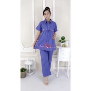 Femme Ols Setelan CP Kelly Baju Hamil Lengan Pendek Celana Panjang Bordir
