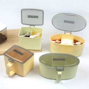 Double-Grid One-Piece Seasoning Box Multi-Grid Square Kitchen Salt Sugar/MSG Seasoning One-Hand Press Open Seasoning Box Plastic