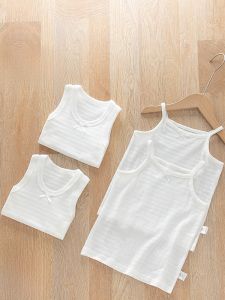 Pure Cotton Summer Mesh Sleeveless Tank Top for Girls Lightweight Base Layer Nightgown Baby Girls Clothing round Neck Design
