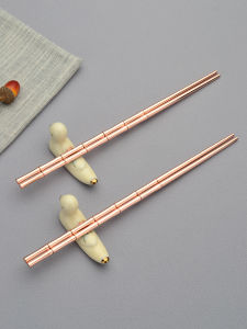 Pure Copper Bamboo Node Anti-mold Solid round Home Use Chopsticks 24.5cm Long Handmade Chinese Style Dining Utensils